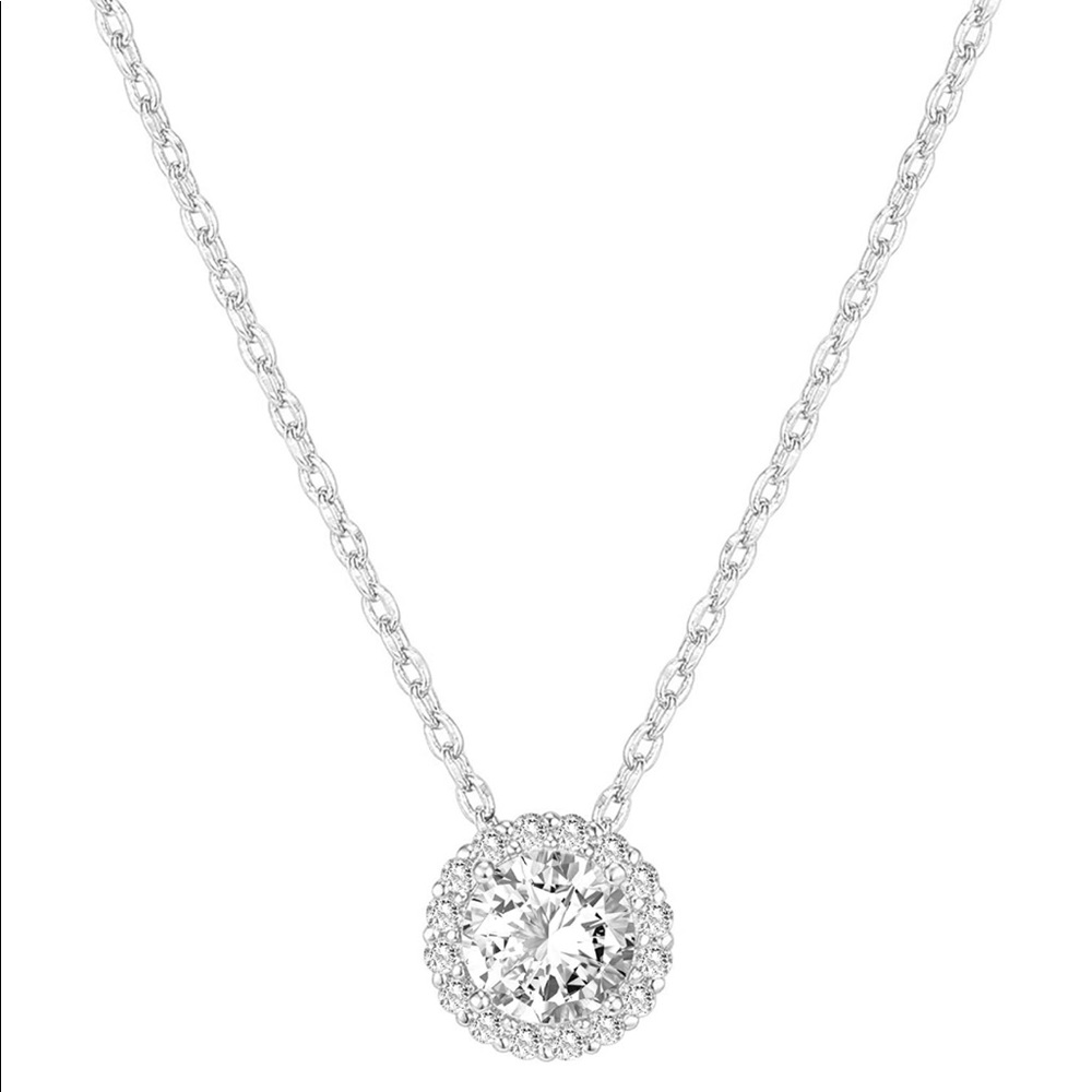 14K White Gold Halo Necklace